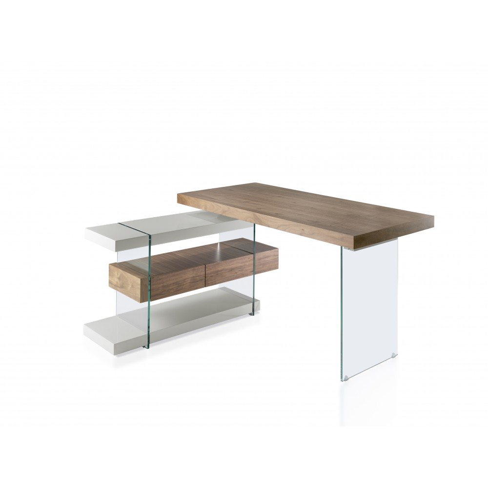 Rašomasis stalas su dviem lentynomis ir dviem stalčiais su švelnaus uždarymo sistema