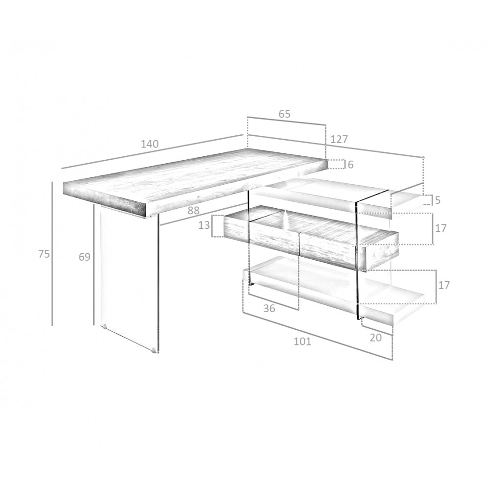 Rašomasis stalas su dviem lentynomis ir dviem stalčiais su švelnaus uždarymo sistema
