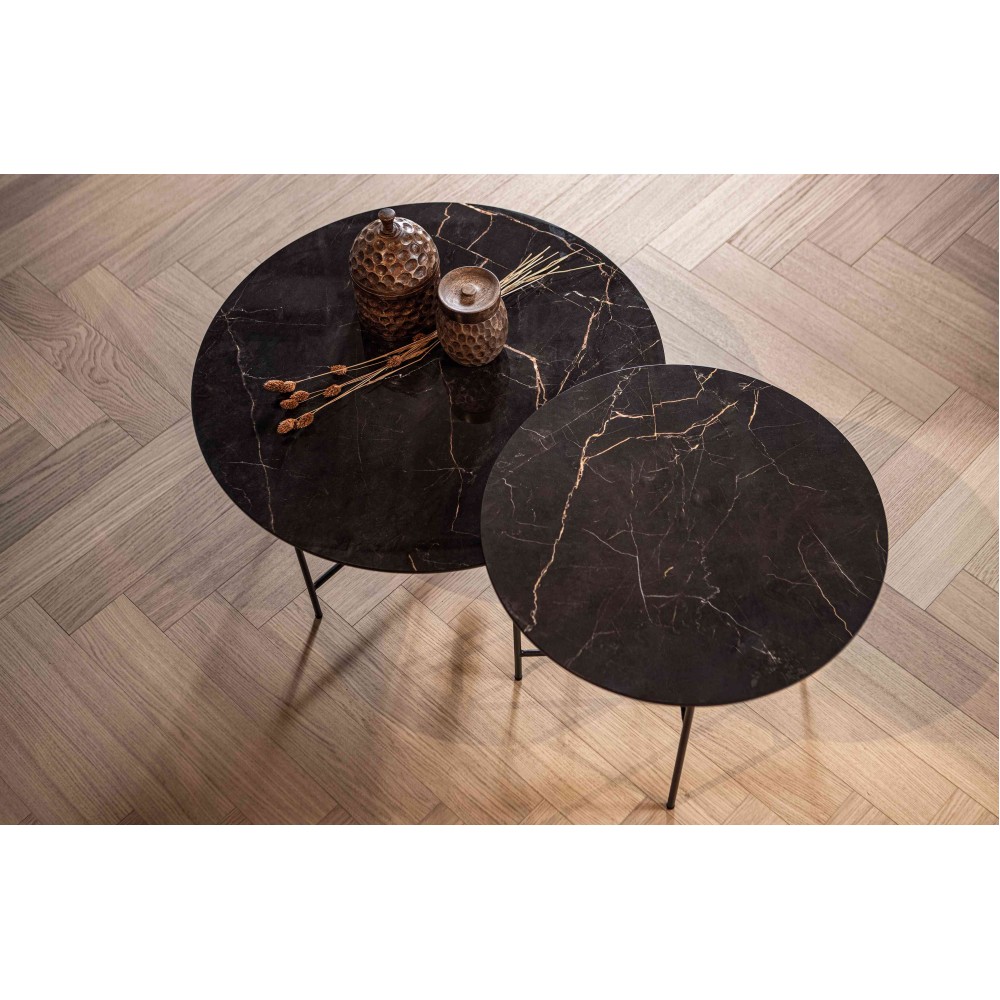 Kavos staliukas Vida su marmuro imitacija, 48x60 cm skersm. (juoda)