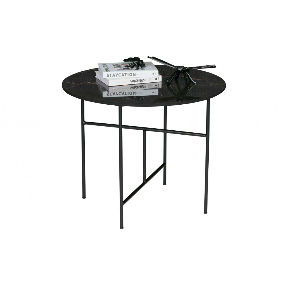 Kavos staliukas Vida su marmuro imitacija, 48x60 cm skersm. (juoda)