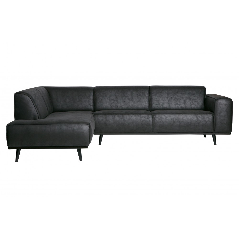 Kampinė sofa Statement, kairinė, suedine medžiaga, primenanti verstą odą (juoda)